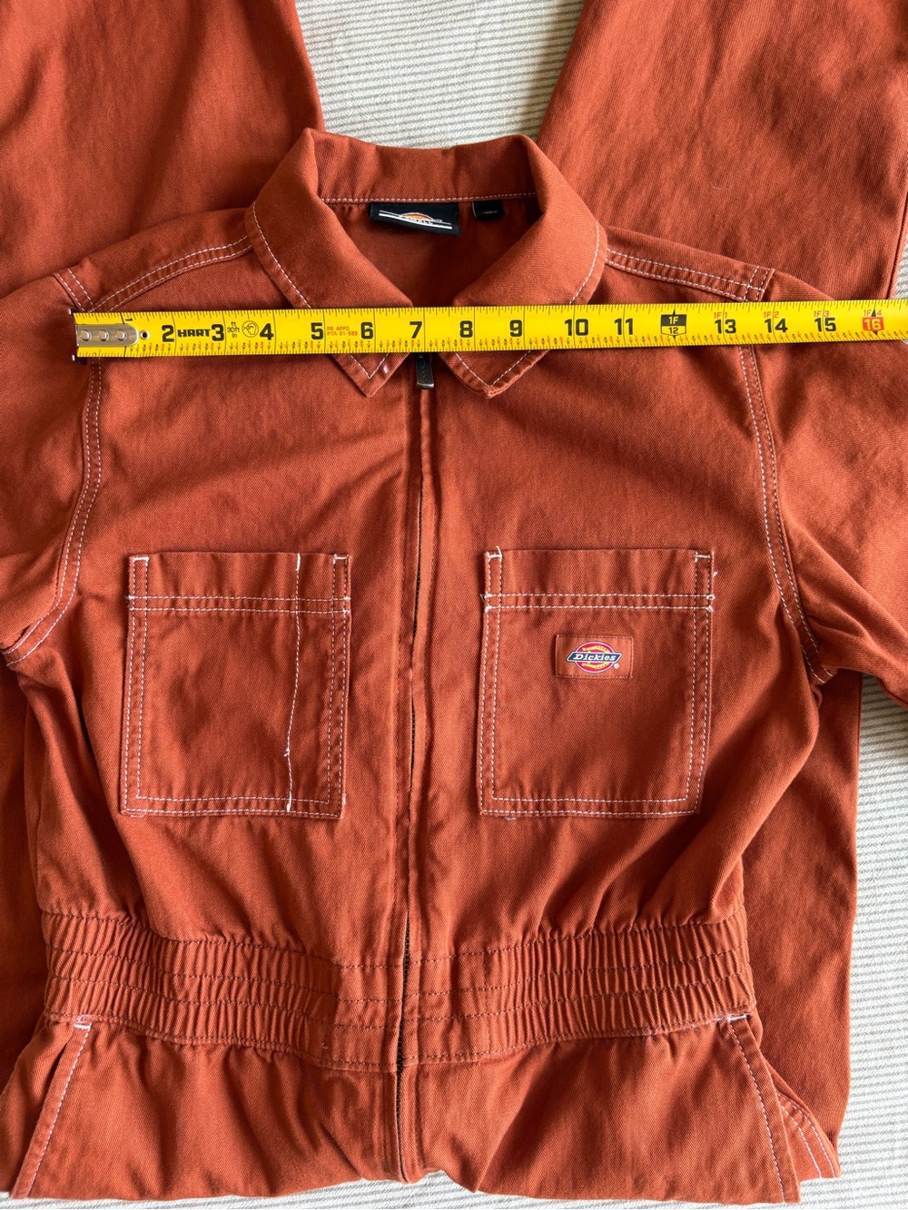Dickies Florala Coveralls Womens XS Workwear Elastic Waist Zip Front Orange - Picture 15 of 15